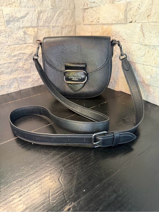 Coach Handbags - Coach Morgan Saddle Bag Pebbled Leather Snakeskin Gunmetal Black Crossbody Logo